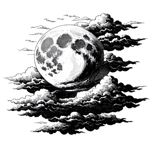 a full moon over clouds forming the shape tattoo design idea