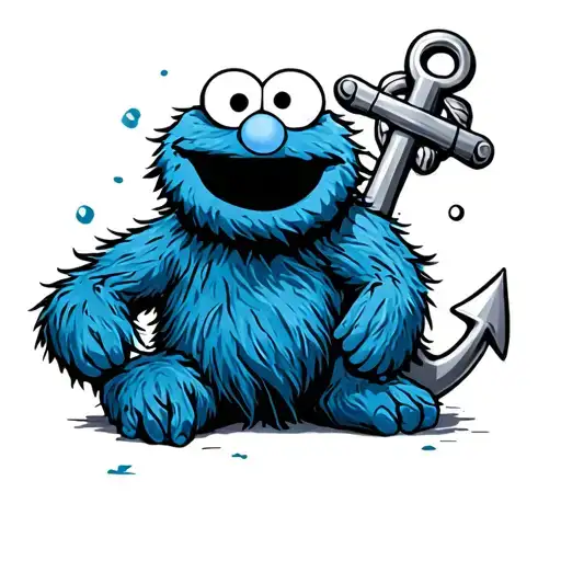 Cookie Monster with an anchor surrounded tattoo design idea