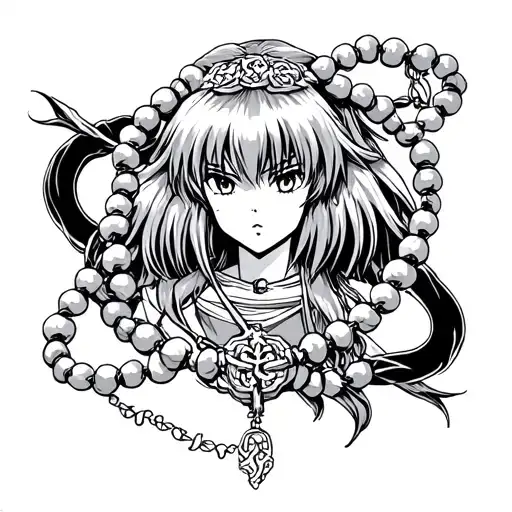 detailed tattoo design featuring Inuyasha's Beads of Subjugation (rosary), intricately with something of kagome  tattoo design idea