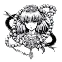 detailed tattoo design featuring Inuyasha's Beads of Subjugation (rosary), intricately with something of kagome  tattoo design idea