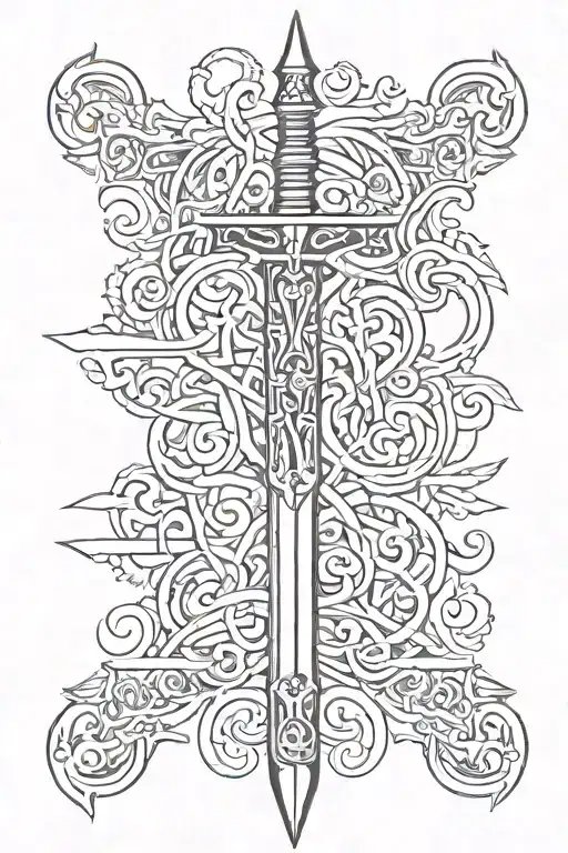 sword royal flourish tattoo design idea