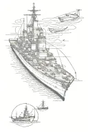 First World War Battleship tattoo design idea