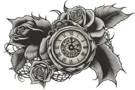 rose and clock and barbed wire   tattoo design idea