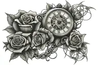 rose and clock and barbed wire   tattoo design idea