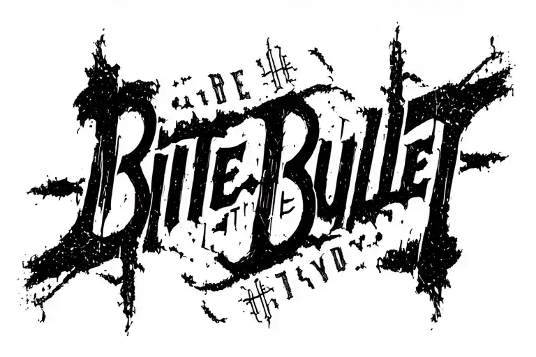 "Bite The Bullet" Brushstroke Expressive Raw Dark Lettering Blackwork Chaotic tattoo design idea