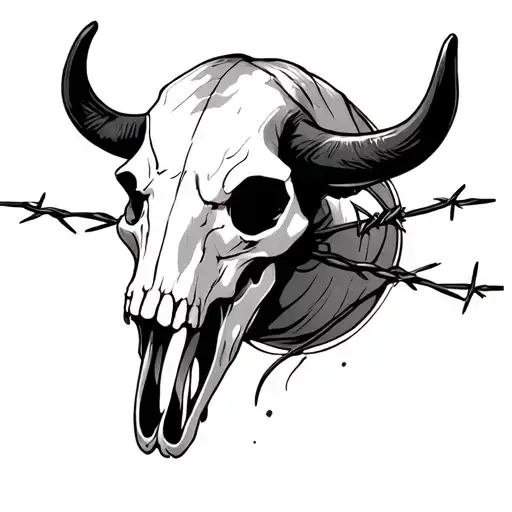 Bull Skull With Barbed Wire tattoo design idea