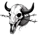 Bull Skull With Barbed Wire tattoo design idea