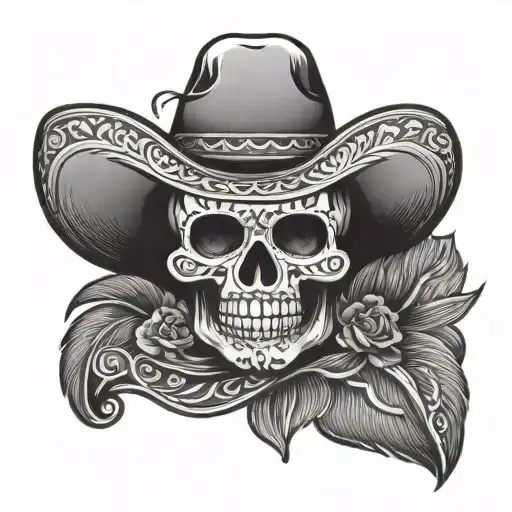 Mexican skull with sombrero tattoo design idea