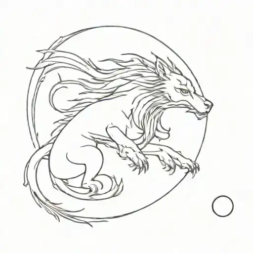 dragon wolf moon mother wife  tattoo design idea