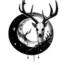 deer skull moon tattoo design idea