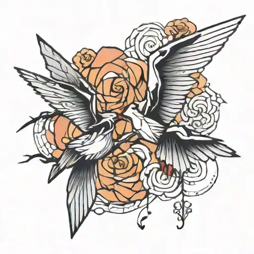 two origami cranes flying tattoo design idea