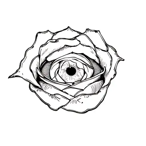 open mouth with a money rose inside. middle of rose an eyeball  tattoo design idea
