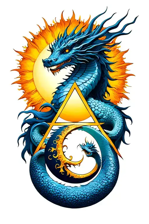 virgo zodiac sign with sun an moon in a triangle with a dragon  tattoo design idea
