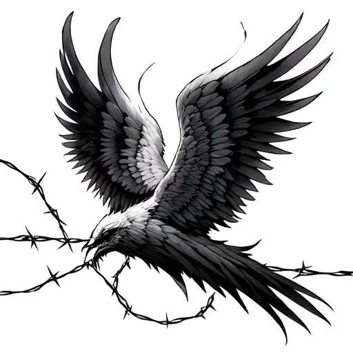 barbed wire wings spread wide tattoo design idea