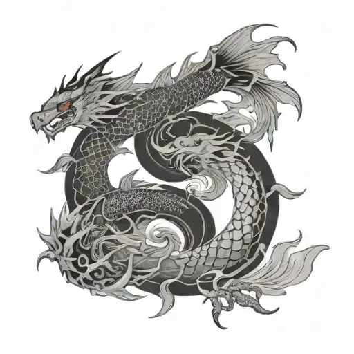 one fish and one dragon in yin yang subtly and neatly tattoo design idea
