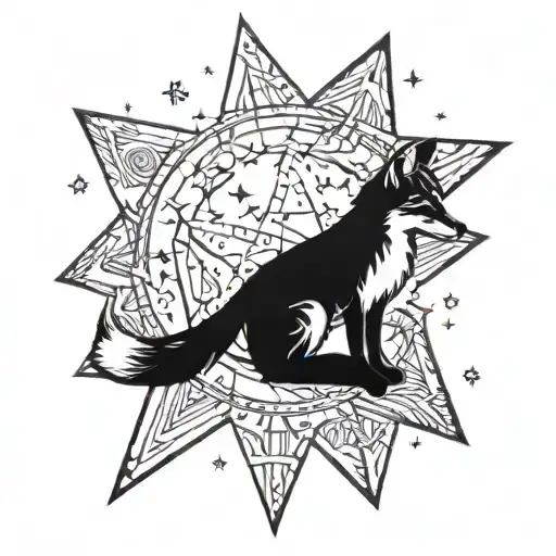 fox and stars tattoo design idea