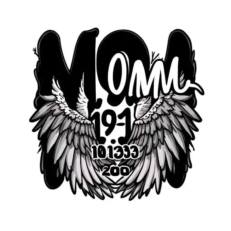 "Mom 11-1-1939       10-13-2020" Angel Wings With Name tattoo design idea