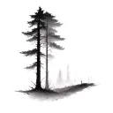 faded dark forest landscape foggy forest tattoo design idea