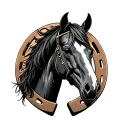head of a horse looking forward inside of a horseshoe  tattoo design idea
