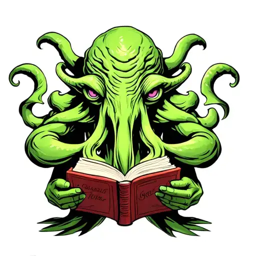 Cthulhu with a book in his hands holding tattoo design idea