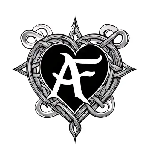 Celta love knot with letter A and f in its form of heart tattoo design idea
