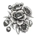 a bouquet with only three flowers- a poppy, a violet, a aster tattoo design idea