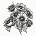 a bouquet with only three flowers- a poppy, a violet, a aster tattoo design idea