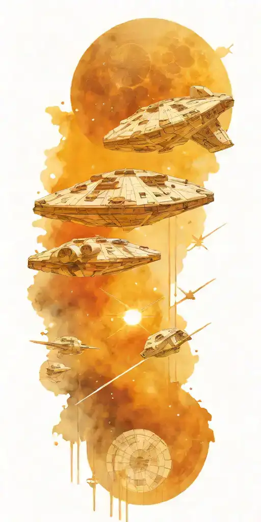 millennium falcon fighting death star in space tattoo design idea