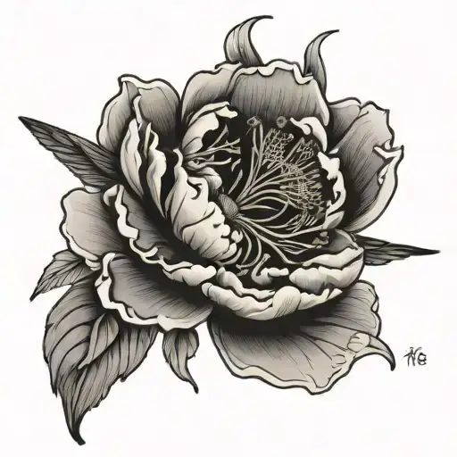 hummingbird peony tattoo design idea