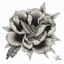 hummingbird peony tattoo design idea