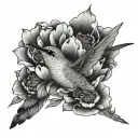 hummingbird peony tattoo design idea