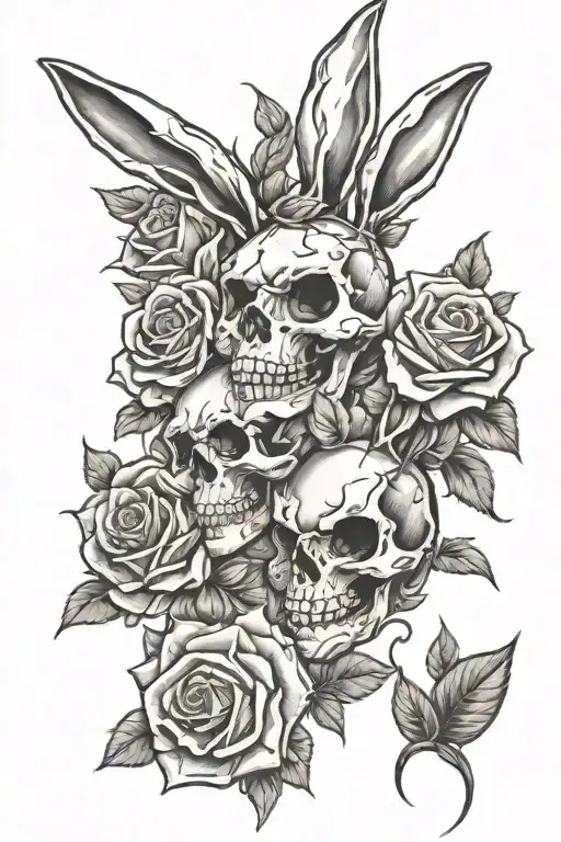 playboy bunny skulls and roses tattoo design idea