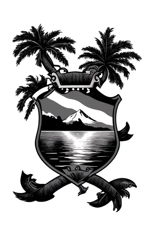 Guatemalan flag crest with Lake Atitlan in the background tattoo design idea