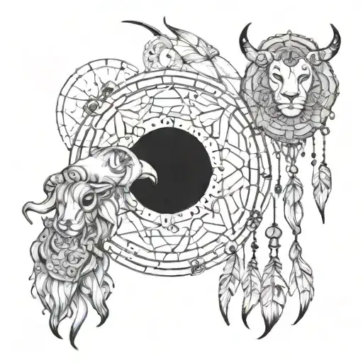 Zodiac signs Leo and Taurus as dream catchers. tattoo design idea