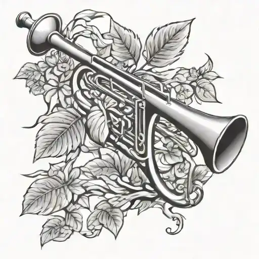 trombone made out of tree tattoo design idea