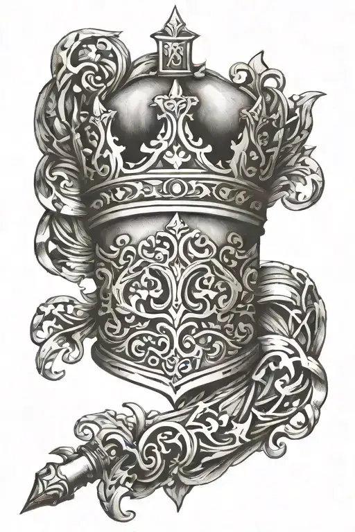 king arthur excalibur crown tattoo design idea