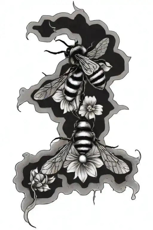 bee with  3 flowers tattoo design idea