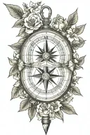 compass arrows only, with jasmine flowers wrapped around the center of it and a heart on top pierced by the compass arro tattoo design idea