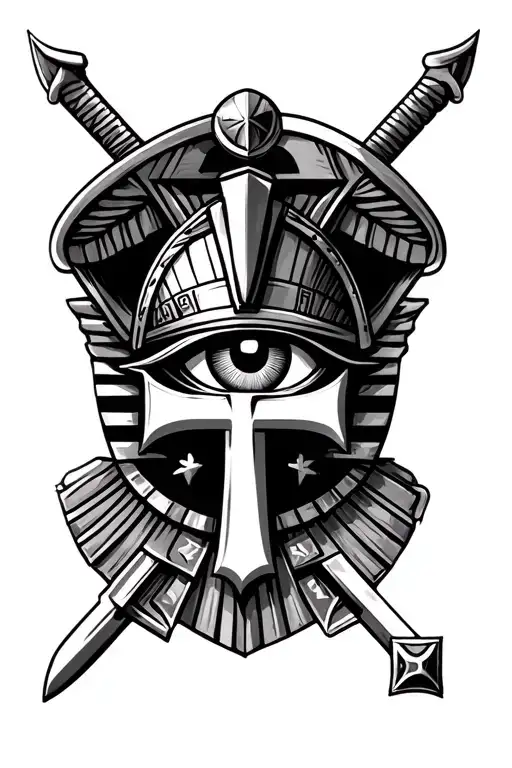 That has the logo of the special operaions of the Navy with the eye of ORUS, Egyptian Cross and a Roman helmet and sword tattoo design idea