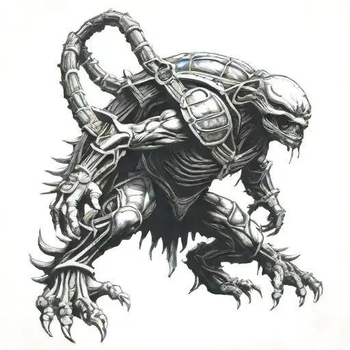 hr giger alien fighting ninja turtle tattoo design idea