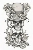 rose, skull, snake, gun & mafia mask surrounded tattoo design idea