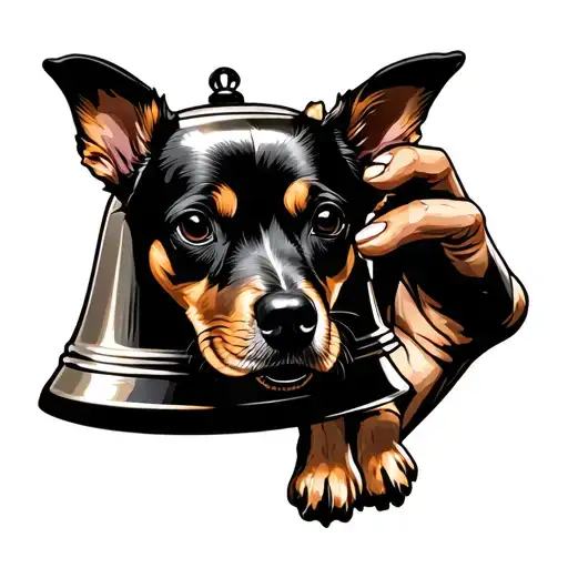 bell with dog bone hand holding tattoo design idea