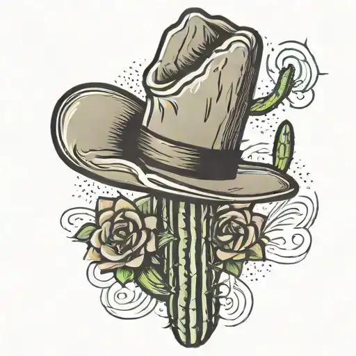 saguaro cactus with a cowboy hat tattoo design idea