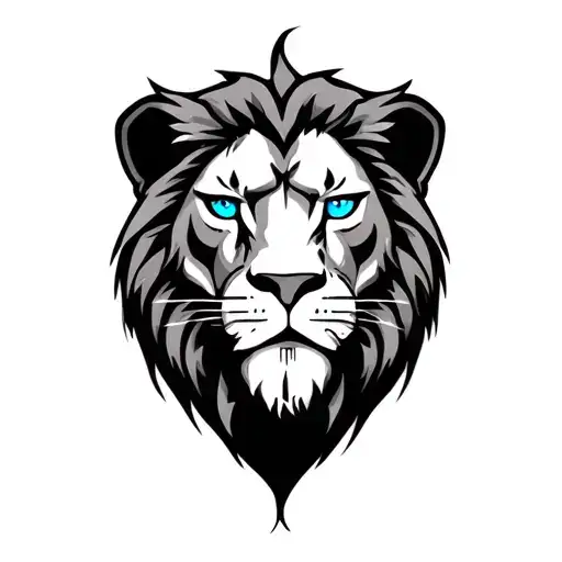 a lion head with a scar down the eye and blue eyes tattoo design idea