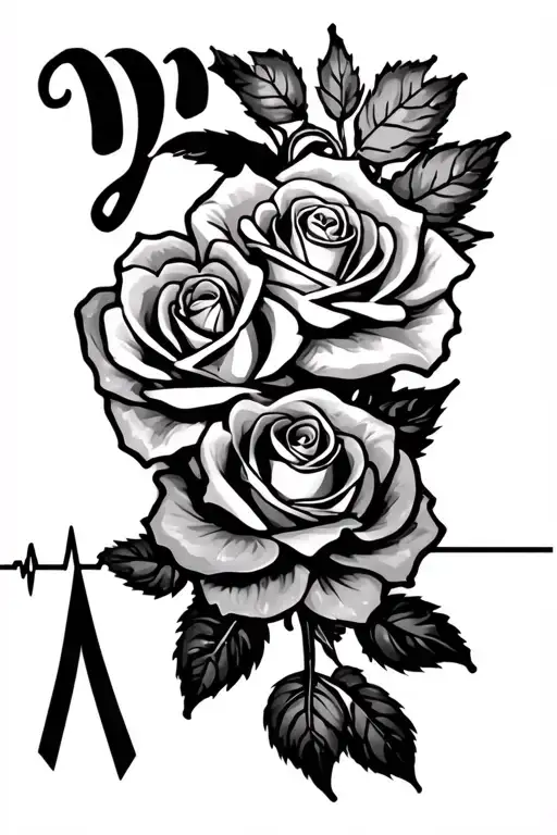  rose, heart beat, cancer ribbon tattoo design idea