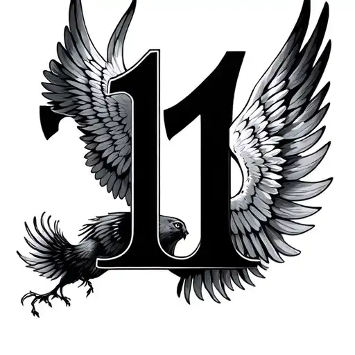 two nubers 1 next to each other but right number one is mirored to other side and from nubers are growing wings tattoo design idea