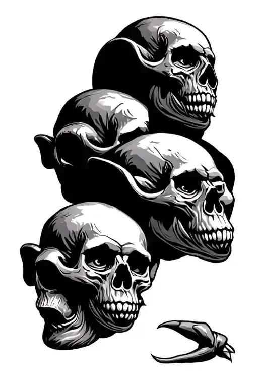 three wise monkeys, skull tattoo design idea