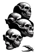 three wise monkeys, skull tattoo design idea