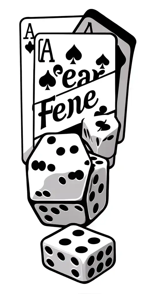 Cards and dices with text saying Fear None in gangster font tattoo design idea