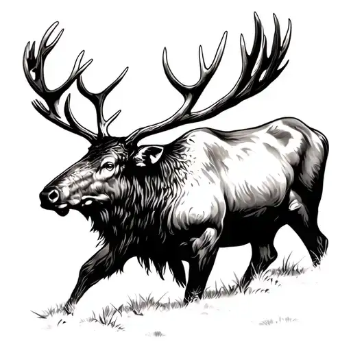 bull elk calling in the forest tattoo design idea